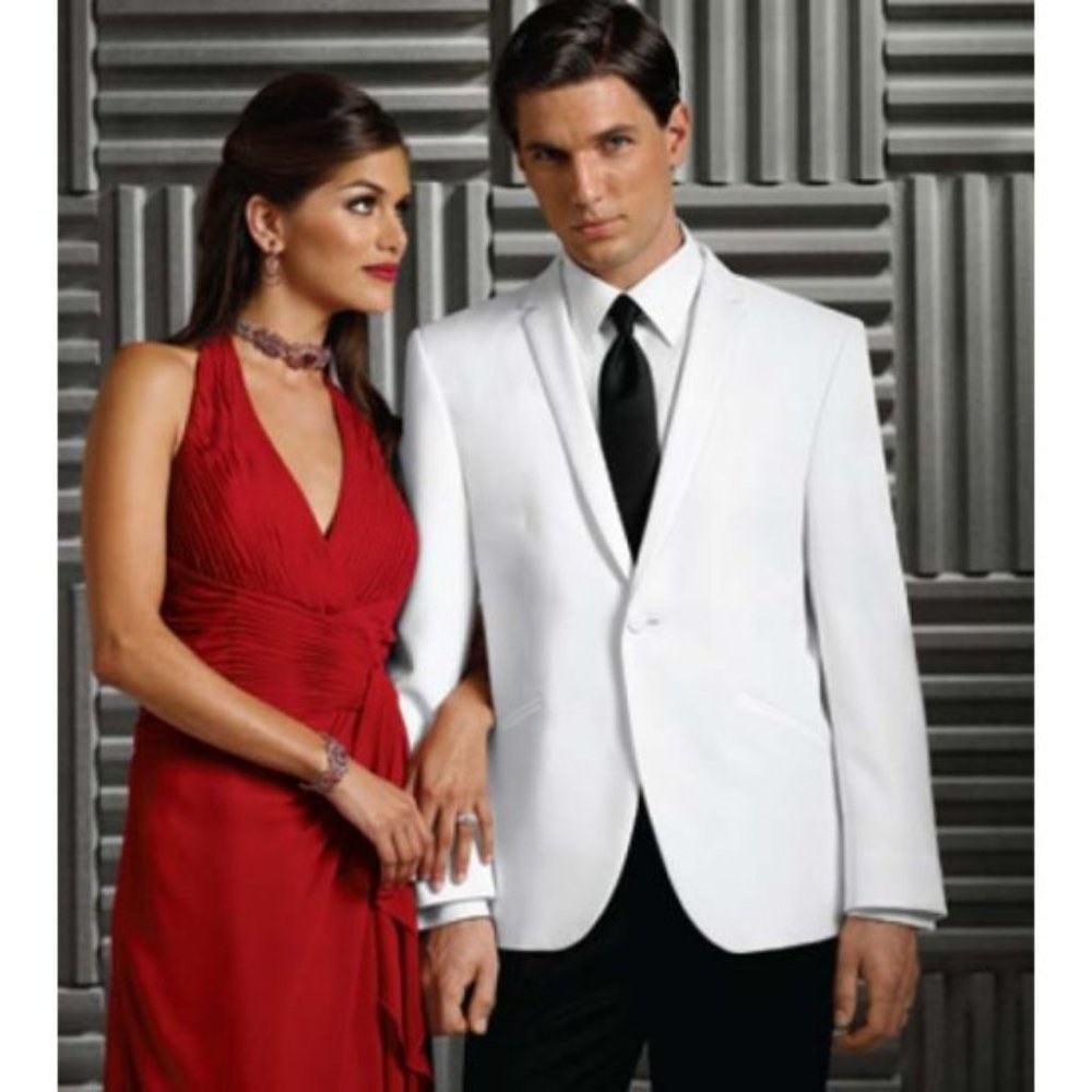 Men's Jean Yves White (Illusion) Tuxedo Jacket One Button Modern Fit- Prom